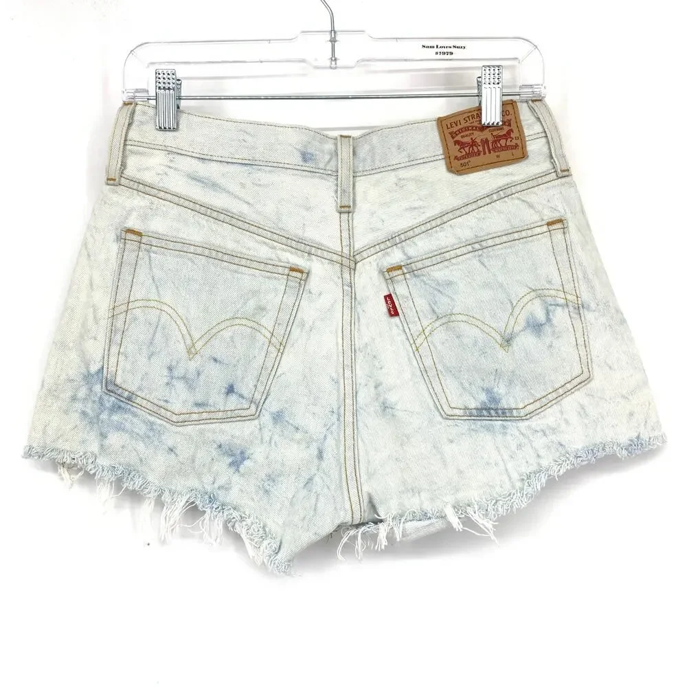 Levis 501 Cut Off Jean Shorts Womens Sz 29 Light Wash Tie Dye Denim